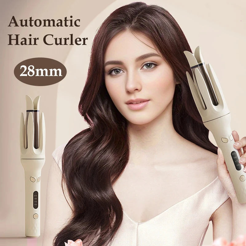 Automatic Hair Curler 28Mm Negative Ions Electric Ceramic Curling Hair Stick Rotating Curl Waves Anti-Tangle Curling Iron Styler